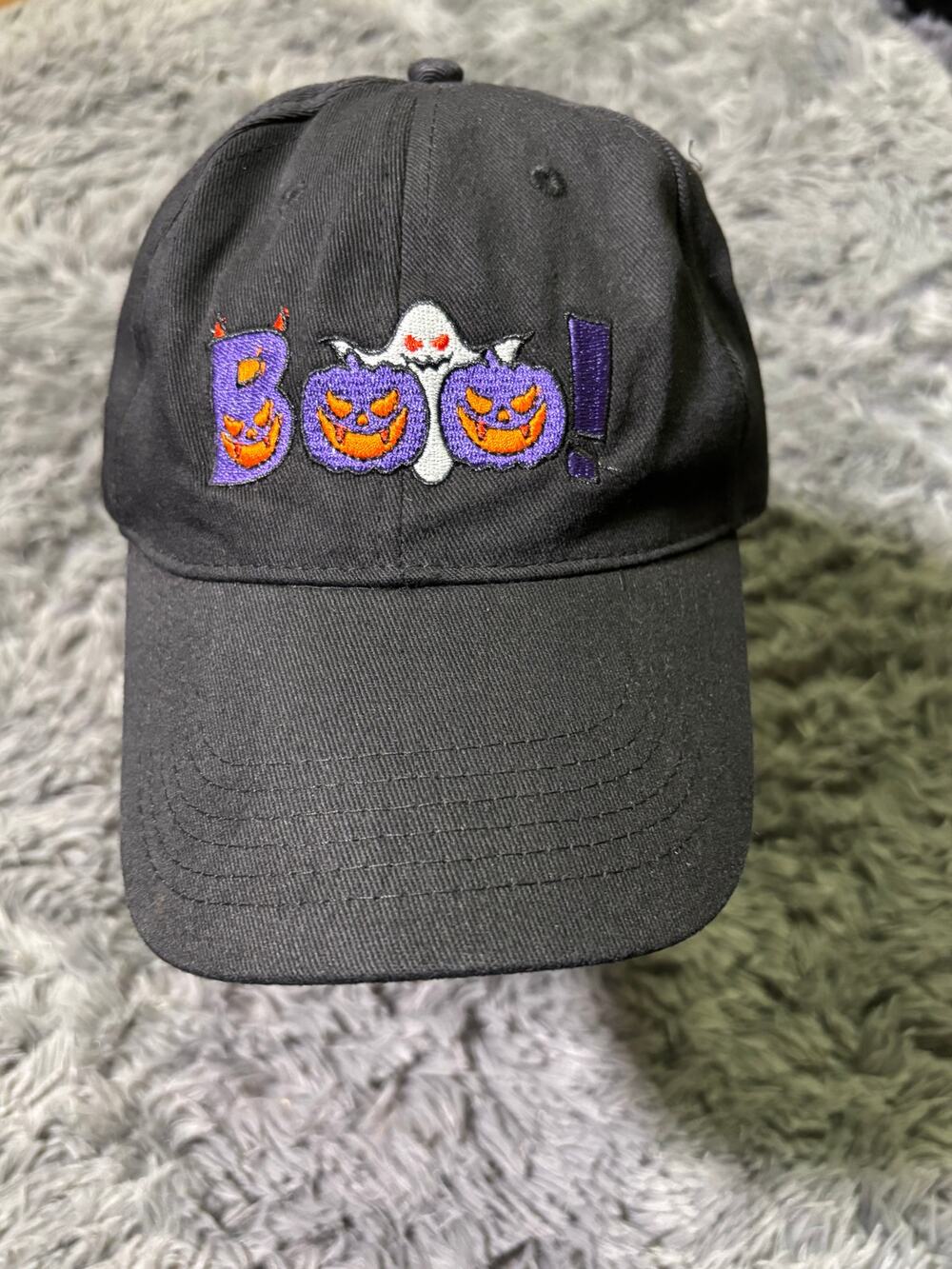Halloween Boo Embroidered Black Adjustable Dad Hat Ghost Pumpkin Baseball Cap